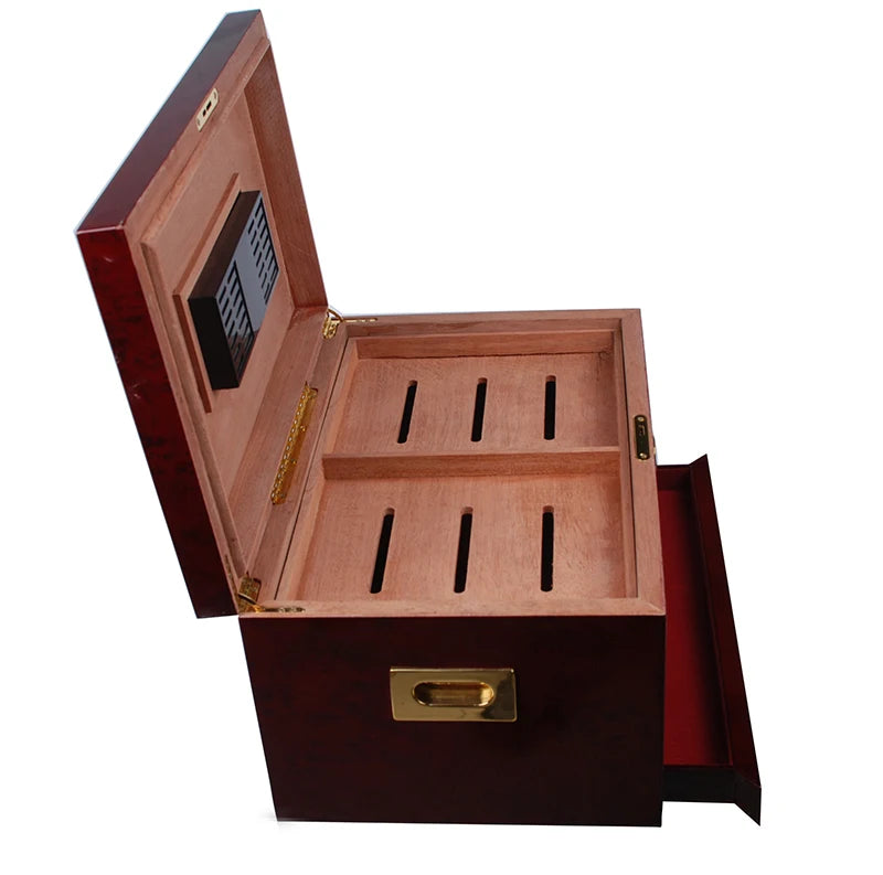 Luxury Custom Packaging Manufacturer Red Glossing Empty Storage Humidor Wood Cigar Box
