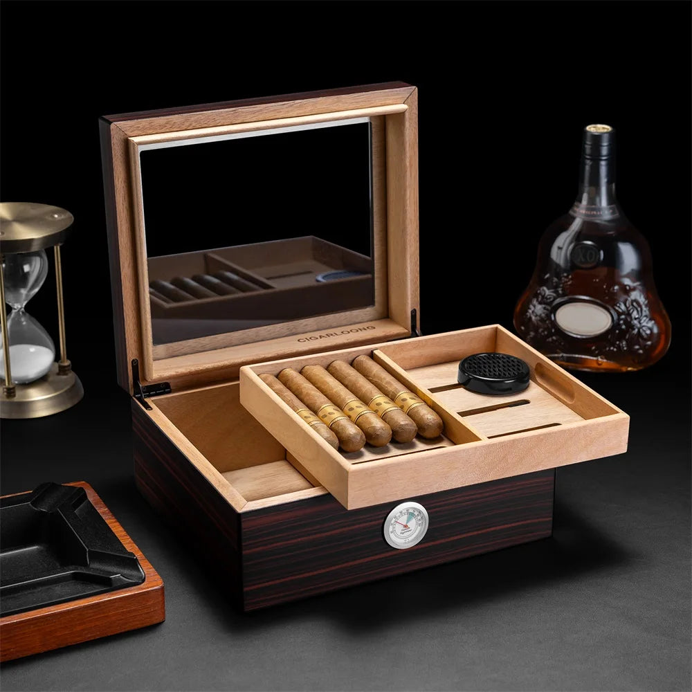 Spanish Cedar Cigar Humidor Cigar Box with Hygrometer with Shelves for Storage of Cigars with Humidifier Large Capacity Portable