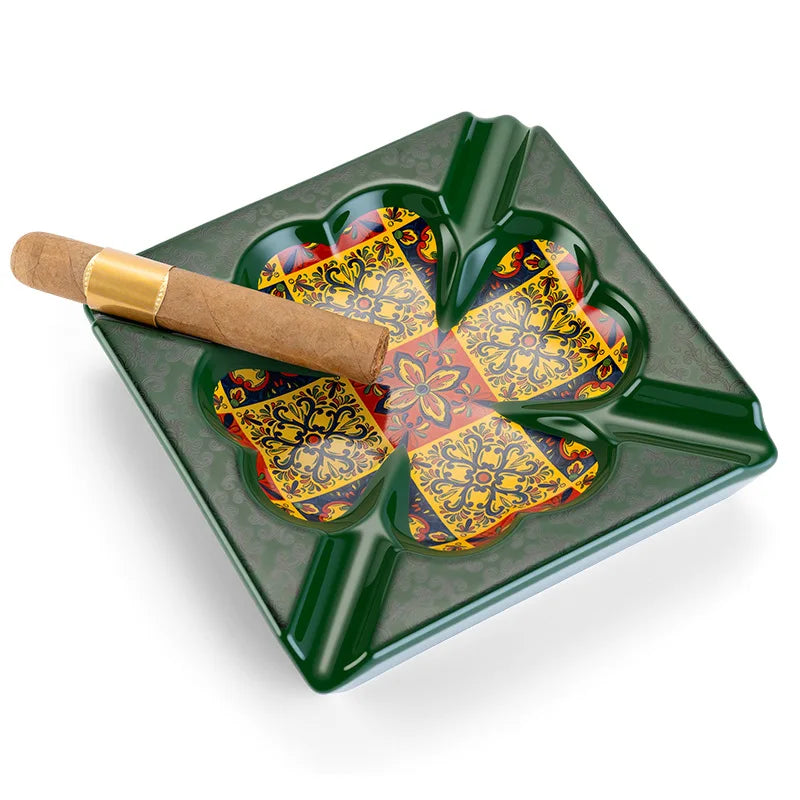 Chinese mainland cigar ashtray ceramic painted four smoke slots large capacity household ashtray