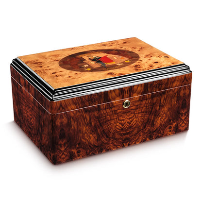 Desktop Cigar Humidor Box, 50-Cigar Capacity with Humidity Control & Pest Resistance - Spanish Cedar Wood Piano Paint