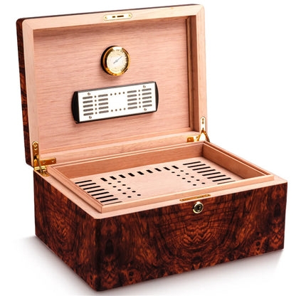 Desktop Cigar Humidor Box, 50-Cigar Capacity with Humidity Control & Pest Resistance - Spanish Cedar Wood Piano Paint