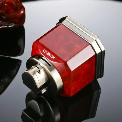 HONEST Desktop 4-Straight Jet Red Flame Butane Gas Torch Lighter One Click Ignition High end Business Cigar Lighters Smoking