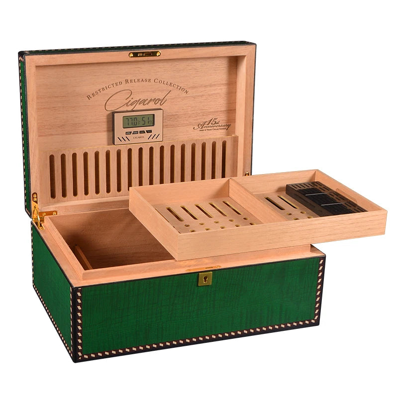 High Gloss Luxury Fancy Wood Cigar Travel Humidor Puros Cases Humidifier Cigar Box for Smoke Shop