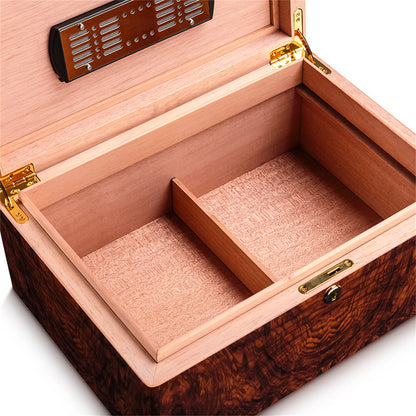 Desktop Cigar Humidor Box, 50-Cigar Capacity with Humidity Control & Pest Resistance - Spanish Cedar Wood Piano Paint