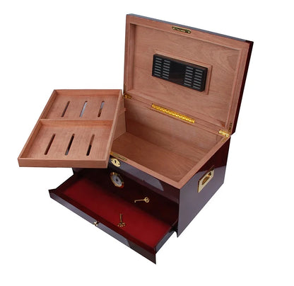Luxury Custom Packaging Manufacturer Red Glossing Empty Storage Humidor Wood Cigar Box