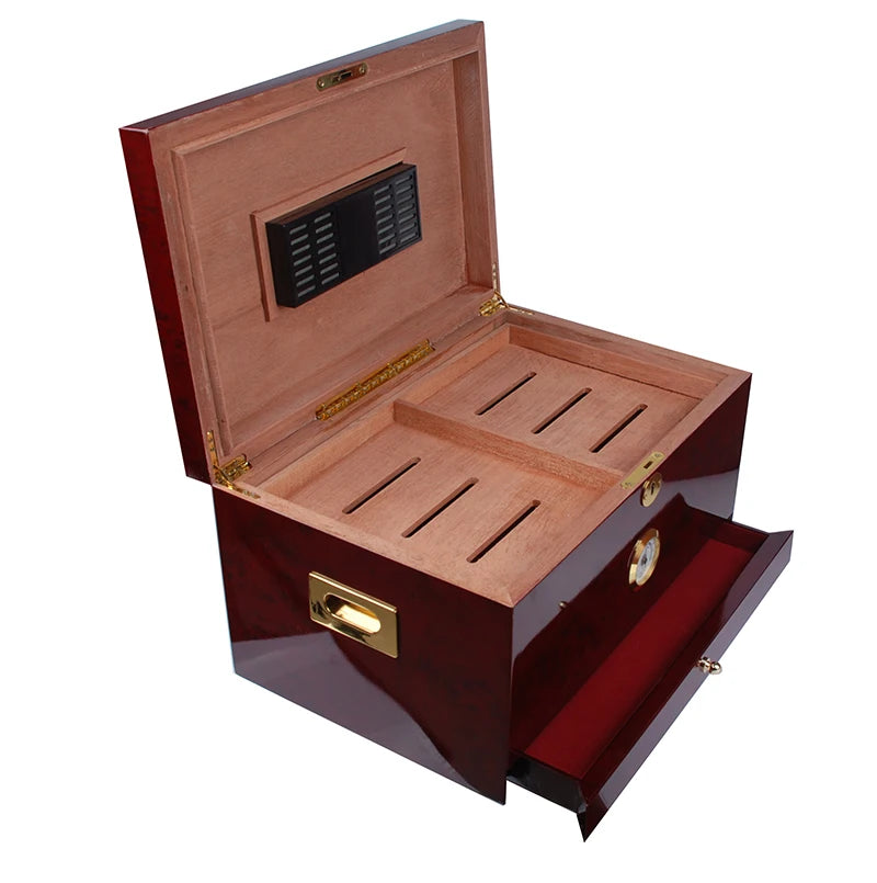 Luxury Custom Packaging Manufacturer Red Glossing Empty Storage Humidor Wood Cigar Box
