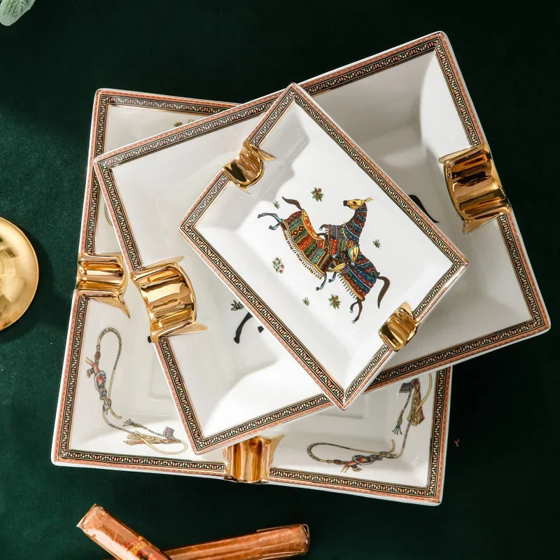 Ashtray Ceramics Aesthetic Household Living Room Light Ins Wind Cigar Ktv Creative Trend Luxury Ash tray Cigar Accessories