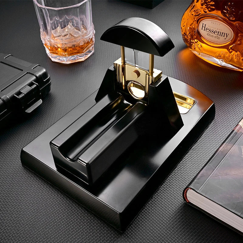 Professional Stainless Steel Tabletop Cigar Cutter 4-Hole V-Cut Large Desktop Metal Cigar Scissors Luxury Smoking Set for Men