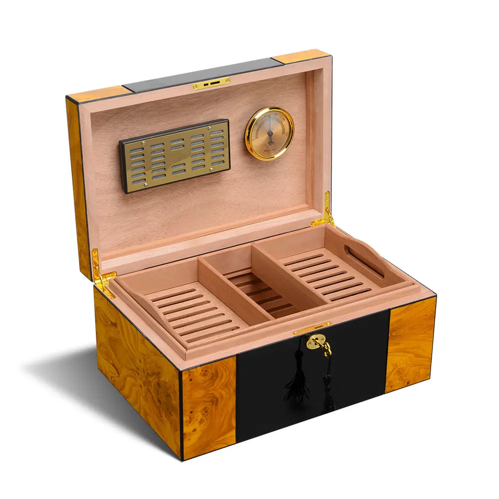 Wooden Cigar Box Portable Luxury Display Cedar Wood Cabinet Travel Constant Temperature & Humidity Double-layer 150pcs Capacity