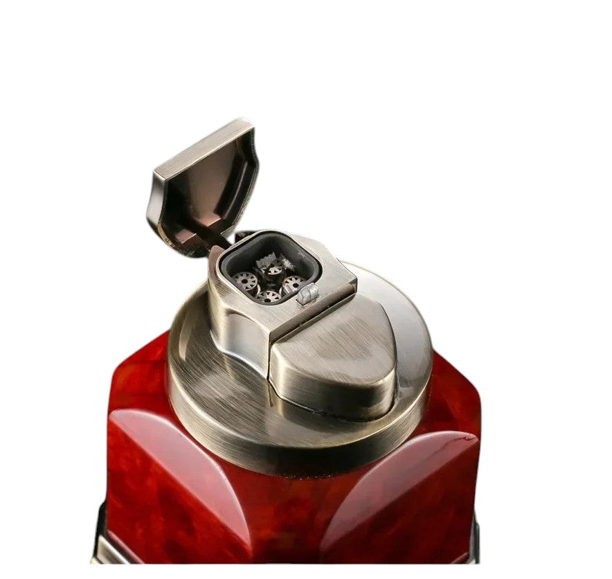 HONEST Desktop 4-Straight Jet Red Flame Butane Gas Torch Lighter One Click Ignition High end Business Cigar Lighters Smoking