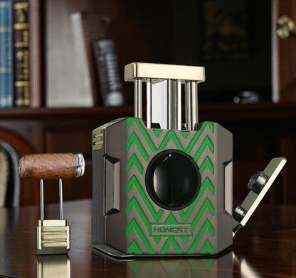Honest Luxury Cigar Accessories Metal Cigar Cutter Integrated With Puncher V Cutter Needle Holder Gift for Cigar Smokers