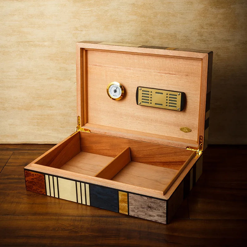 Luxury Cigar Humidor With Hygrometer Humidifier Removable Partitions Cedar Wood Cigar Humidor Fit for 25pcs Cigars Portable