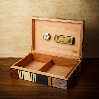Luxury Cigar Humidor With Hygrometer Humidifier Removable Partitions Cedar Wood Cigar Humidor Fit for 25pcs Cigars Portable
